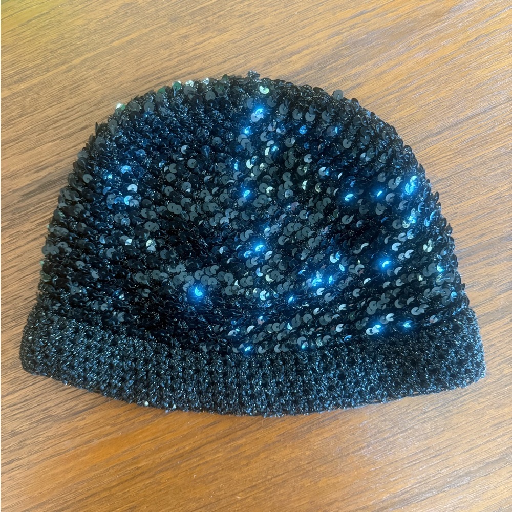 Halston Black Sequin Knit Beanie - Women Accessories